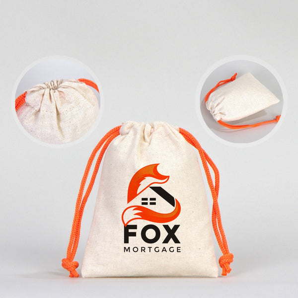 Fabric Pouch  4" W x 5" H (10 cm x 13 cm)  - Orange Handle (Customize)