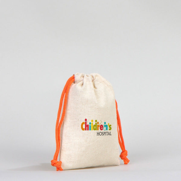Fabric Pouch  4" W x 5" H (10 cm x 13 cm)  - Orange Handle (Customize)