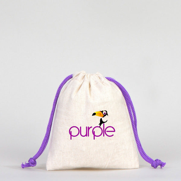 Fabric Pouch 4" W x 5" H (10 cm x 13 cm)  -  Purple Handle (Customize)