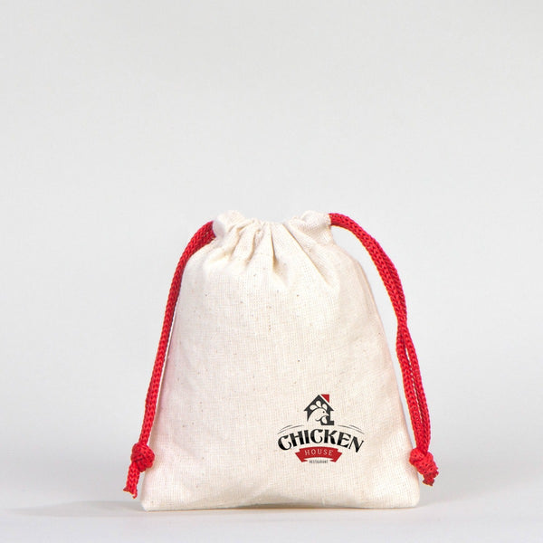 Fabric Pouch 4" W x 5" H (10 cm x 13 cm)  - Red Handle (Customize)