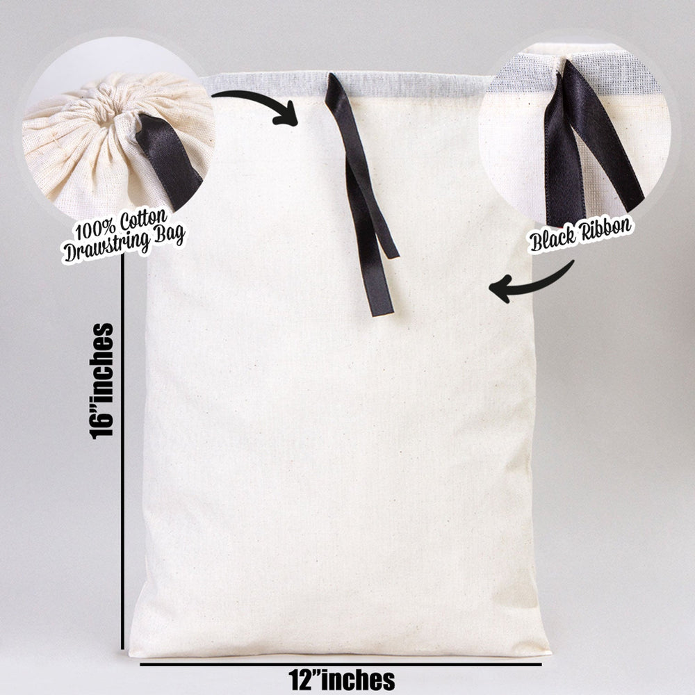 Fabric Pouch 12" x 16" – Natural Cotton Bag with Black Ribbon - Pamusan.com