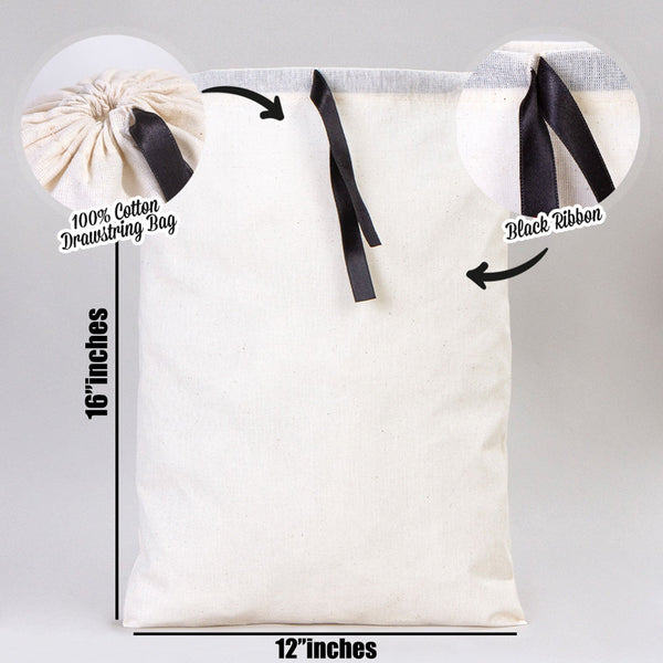 Fabric Pouch 12" x 16" – Natural Cotton Bag with Black Ribbon - Pamusan.com
