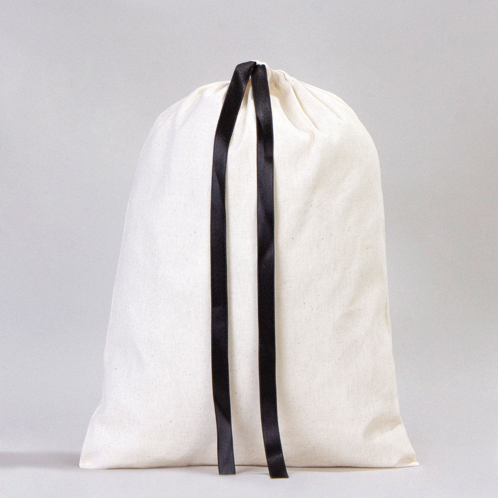 Fabric Pouch 12" x 16" – Natural Cotton Bag with Black Ribbon - Pamusan.com