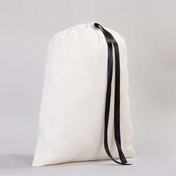 Fabric Pouch 12" x 16" – Natural Cotton Bag with Black Ribbon - Pamusan.com
