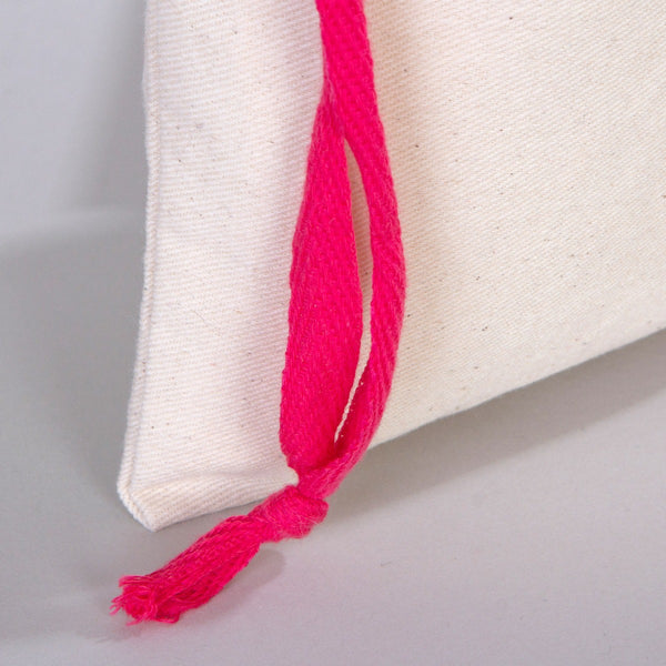 Fabric Pouch  6" W x 8" H (15.5 cm x 20 cm) - Fuchsia Handle (Customize)
