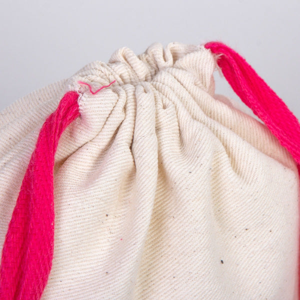 Fabric Pouch  6" W x 8" H (15.5 cm x 20 cm) - Fuchsia Handle (Customize)