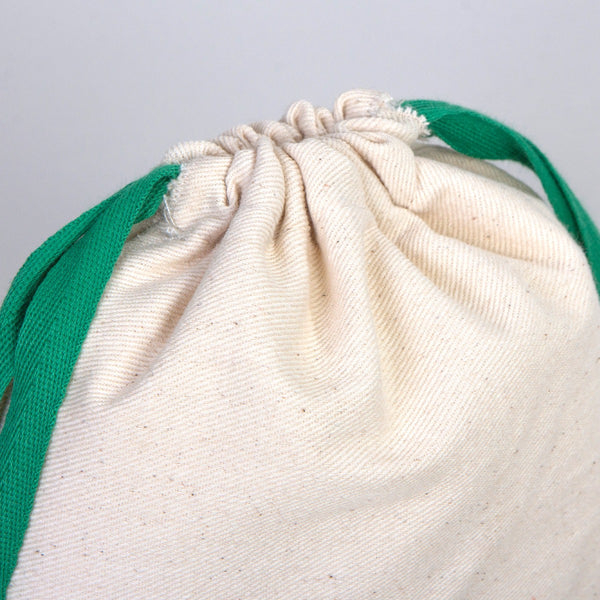 Fabric Pouch  6" W x 8" H (15.5 cm x 20 cm) - Green Handle (Customize)