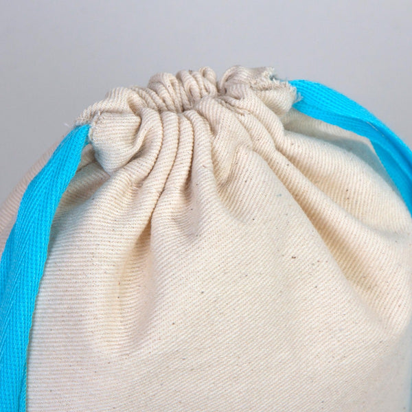 Fabric Pouch  6" W x 8" H (15.5 cm x 20 cm) - Turquoise Handle (Customize)