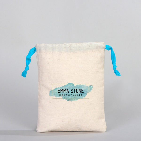 Fabric Pouch  6" W x 8" H (15.5 cm x 20 cm) - Turquoise Handle (Customize)