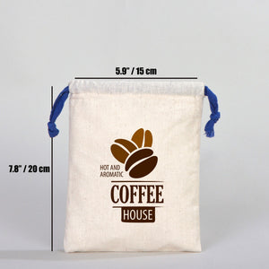 Fabric Pouch  6" W x 8" H (15.5 cm x 20 cm) - Dark Blue Handle (Customize)