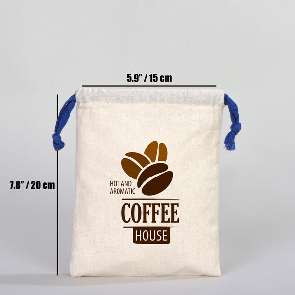 Fabric Pouch  6" W x 8" H (15.5 cm x 20 cm) - Dark Blue Handle (Customize)
