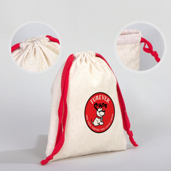 Fabric Pouch  6" W x 8" H (15.5 cm x 20 cm) - Red Handle (Customize)