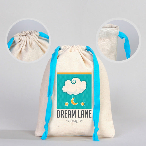 Fabric Pouch  6" W x 8" H (15.5 cm x 20 cm) - Turquoise Handle (Customize)