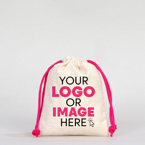 Fabric Pouch 4" W x 5" H (10 cm x 13 cm) - Fuchsia Handle (Customize) - Pamusan.com