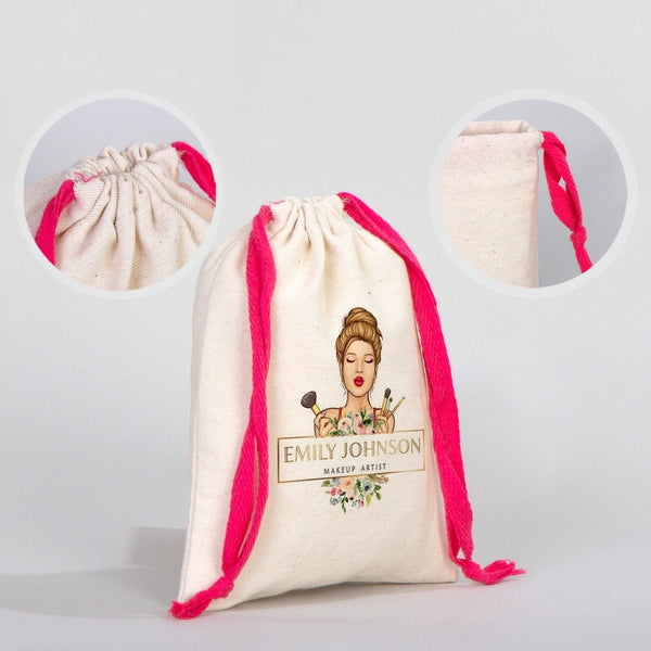 Fabric Pouch 6" W x 8" H (15.5 cm x 20 cm) - Fuchsia Handle (Customize) - Pamusan.com