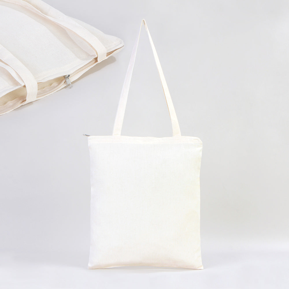 Cotton Tote Bag with Zipper 14"x16" – Natural Color Eco-Friendly Cloth Bag