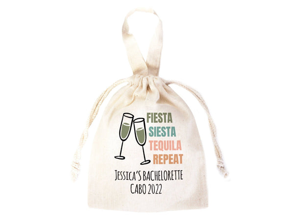 Fiesta Siesta Tequila Repeat 6"W x 8"H (15.5 cm x 20 cm) - Hangover Kit Pouch - Bachelorette Party - Mexico Survival Kit - Custom Print Bags For Party - Pamusan.com