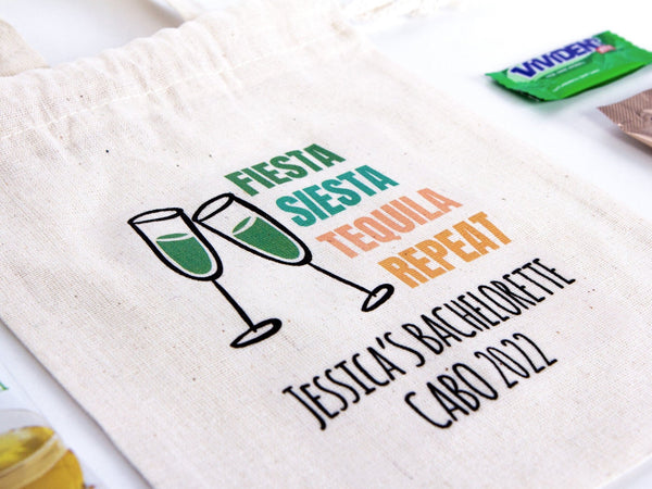 Fiesta Siesta Tequila Repeat 6"W x 8"H (15.5 cm x 20 cm) - Hangover Kit Pouch - Bachelorette Party - Mexico Survival Kit - Custom Print Bags For Party - Pamusan.com