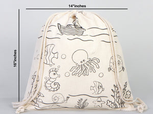 Fish Coloring Drawstring Backpack For Kids - 14"W x 16"H (35 cm x 40 cm) NO PENCIL In This Package, Ship Coloring Bag, Cotton Drawstring Bags For Kids - Pamusan.com