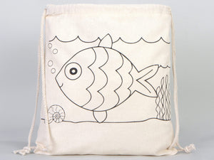 Fish Coloring Drawstring Backpack For Kids - 14"W x 16"H (35 cm x 40 cm) NO PENCIL In This Package, Ship Coloring Bag, Cotton Drawstring Bags For Kids - Pamusan.com
