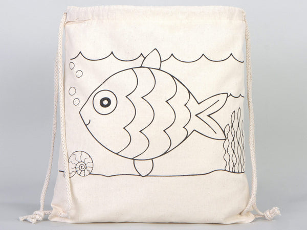 Fish Coloring Drawstring Backpack For Kids - 14"W x 16"H (35 cm x 40 cm) NO PENCIL In This Package, Ship Coloring Bag, Cotton Drawstring Bags For Kids - Pamusan.com