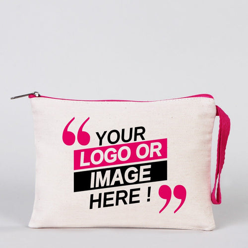 Fuchsia Zipper Custom Cotton Pouch – 8"x6" Personalized Clutch Bag - Pamusan.com
