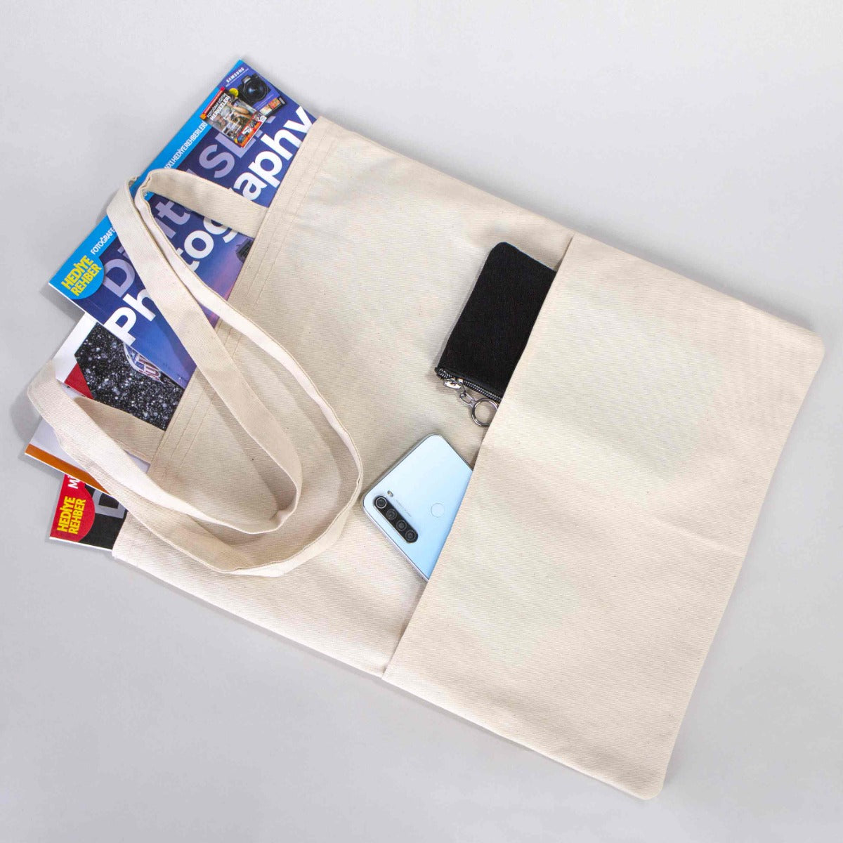 Gabardine Cotton Bag  14" W x 16" H (35 cm x 40 cm) - Pocket Details (Customize)