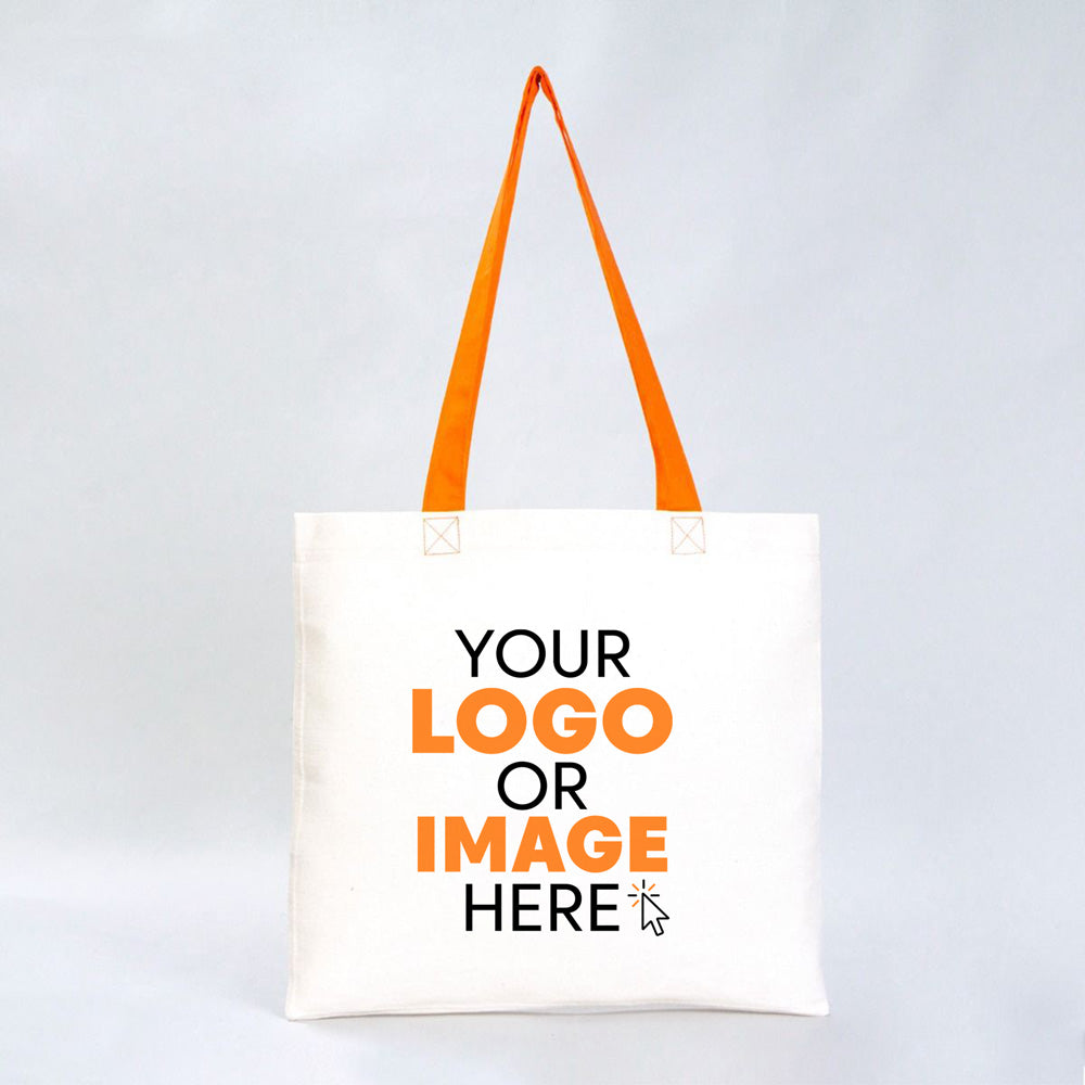 Gabardine Tote Bags With Orange Color Handles -  16" W x 14" H (40 cm x 35 cm)  (Customize)