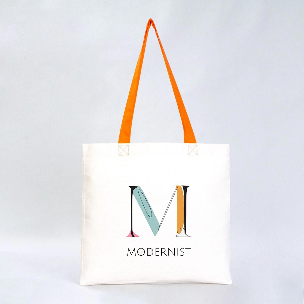 Gabardine Tote Bags With Orange Color Handles -  16" W x 14" H (40 cm x 35 cm)  (Customize)