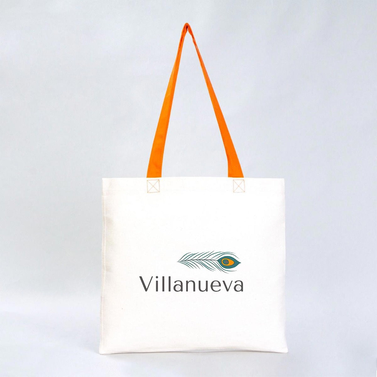 Gabardine Tote Bags With Orange Color Handles -  16" W x 14" H (40 cm x 35 cm)  (Customize)