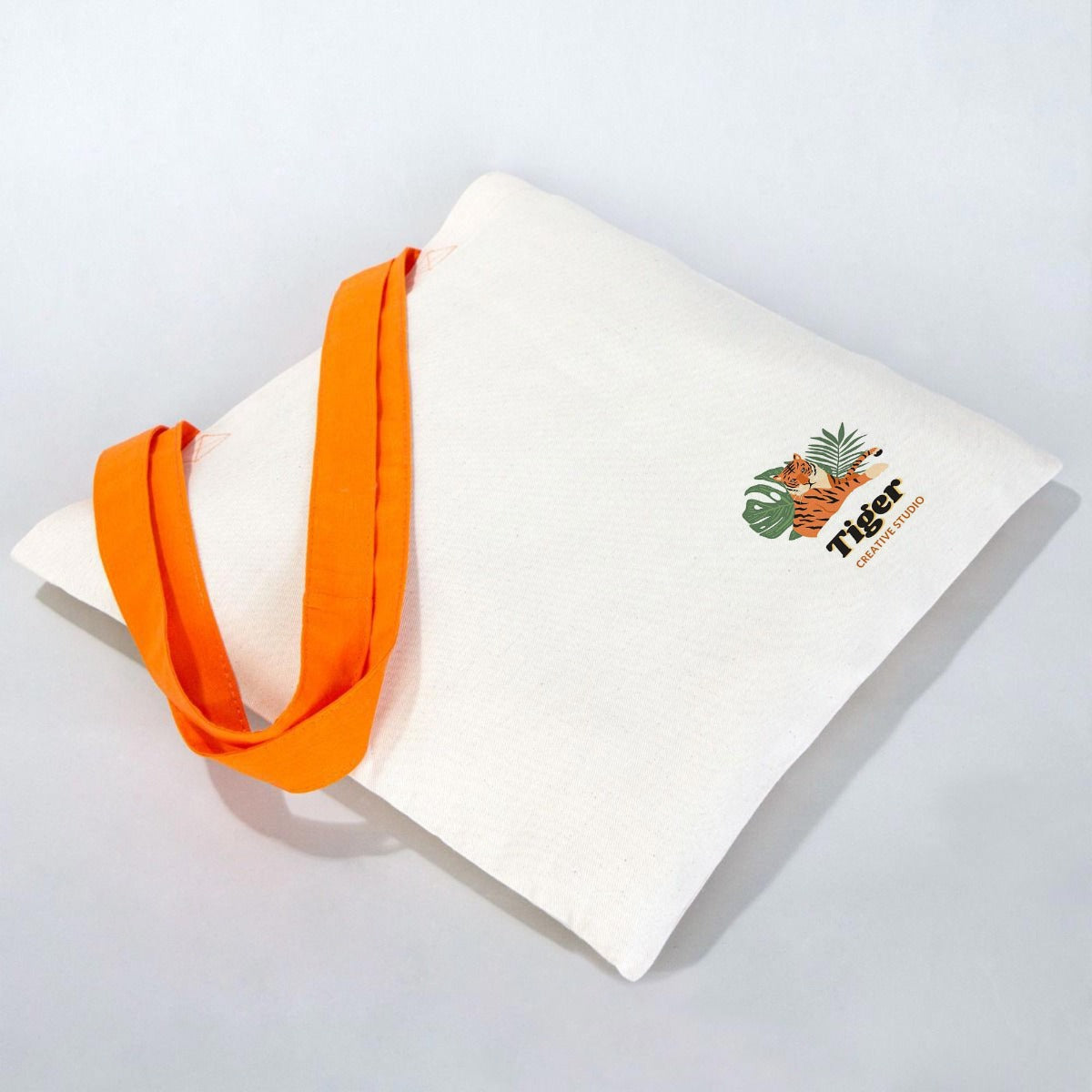 Gabardine Tote Bags With Orange Color Handles -  16" W x 14" H (40 cm x 35 cm)  (Customize)