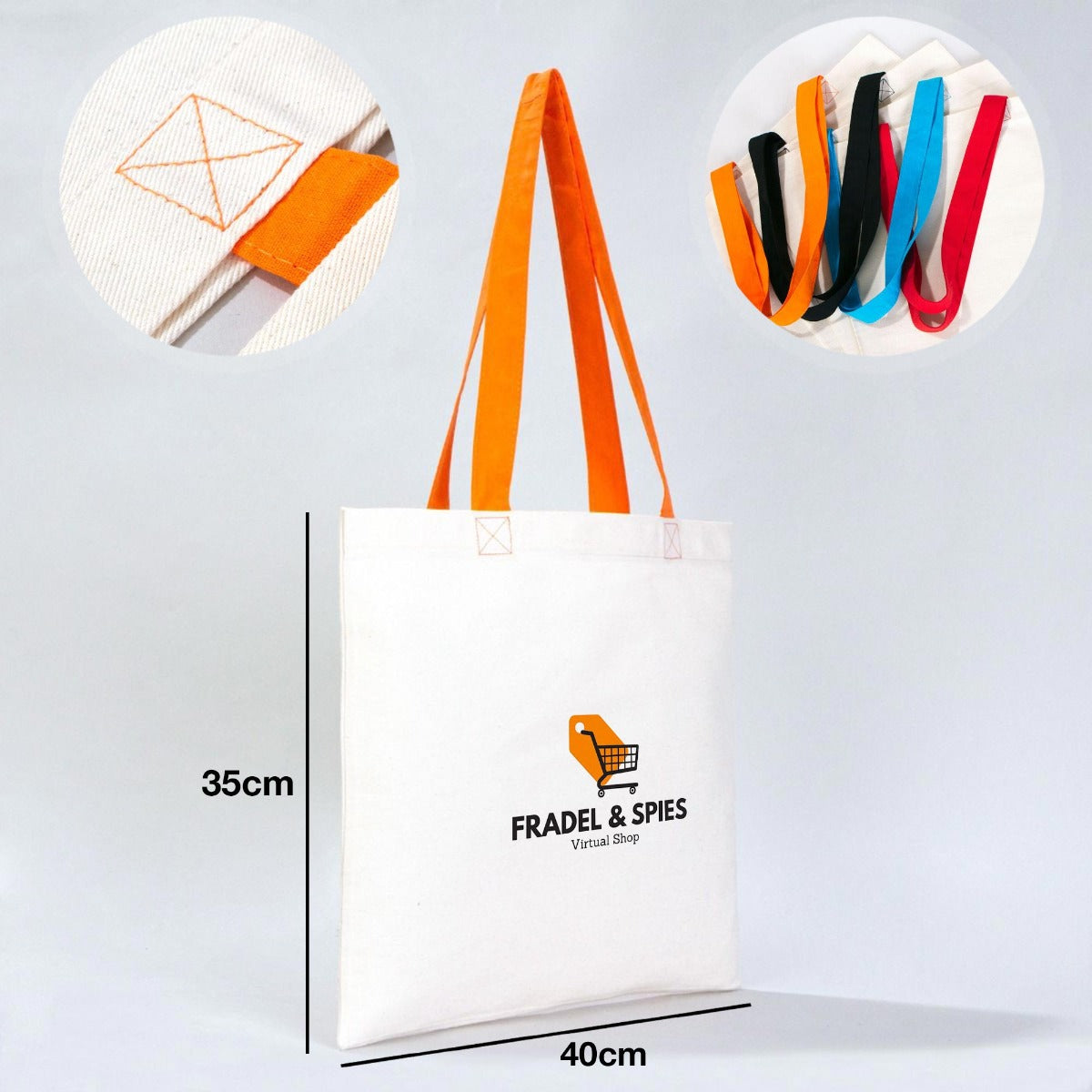 Gabardine Tote Bags With Orange Color Handles -  16" W x 14" H (40 cm x 35 cm)  (Customize)