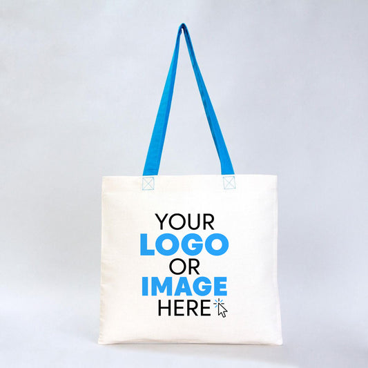 Gabardine Tote Bags With Turquoise Color Handles 16" W x 14" H (40 cm x 35 cm) (Customize)