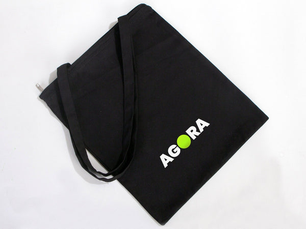 Gabardine Tote Bags With Zipper – Black 14"W x 16"H Custom Cotton Promotional Bags - Pamusan.com