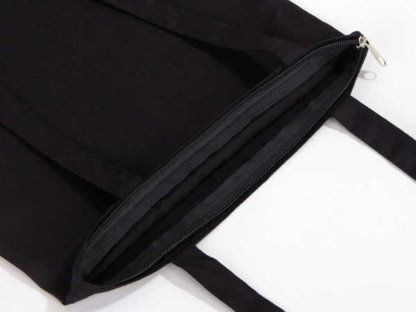 Gabardine Tote Bags With Zipper – Black 14"W x 16"H Custom Cotton Promotional Bags - Pamusan.com