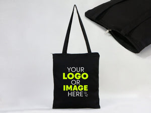 Gabardine Tote Bags With Zipper – Black 14"W x 16"H Custom Cotton Promotional Bags - Pamusan.com