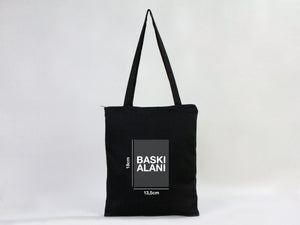 Gabardine Tote Bags With Zipper – Black 14"W x 16"H Custom Cotton Promotional Bags - Pamusan.com