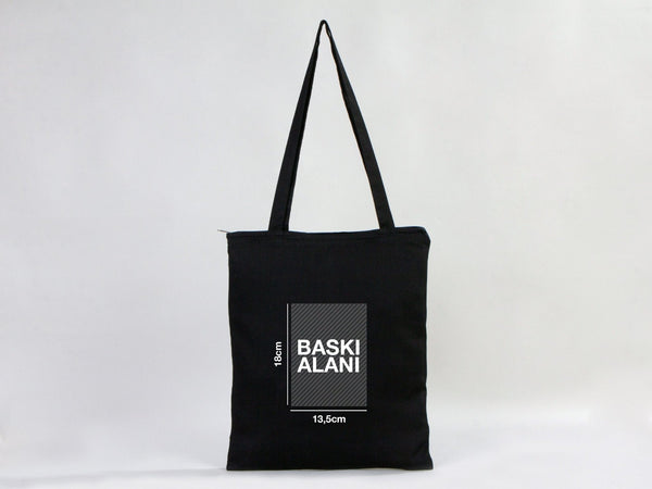 Gabardine Tote Bags With Zipper – Black 14"W x 16"H Custom Cotton Promotional Bags - Pamusan.com