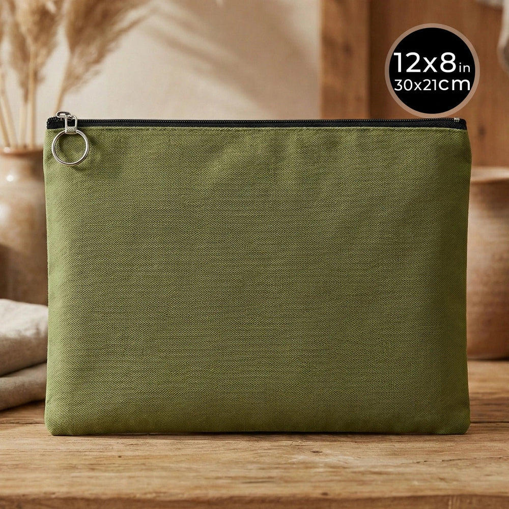 Green Cotton Zippered Clutch Pouch – 12" × 8" (30 × 21 cm) – 10 oz Fabric - Pamusan.com