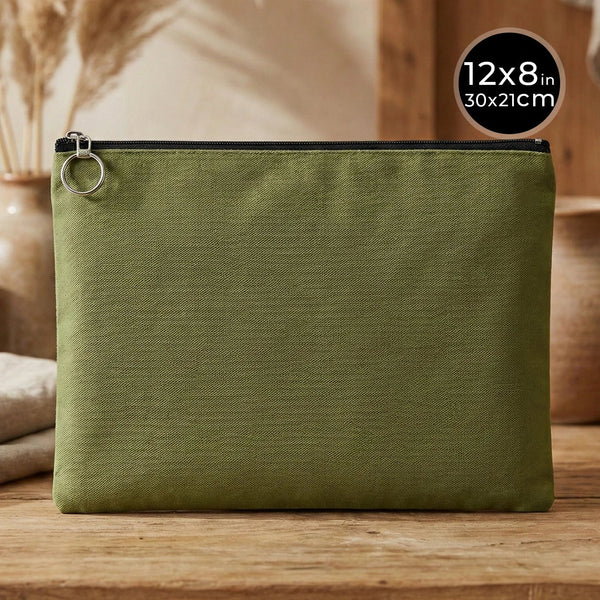 Green Cotton Zippered Clutch Pouch – 12" × 8" (30 × 21 cm) – 10 oz Fabric - Pamusan.com