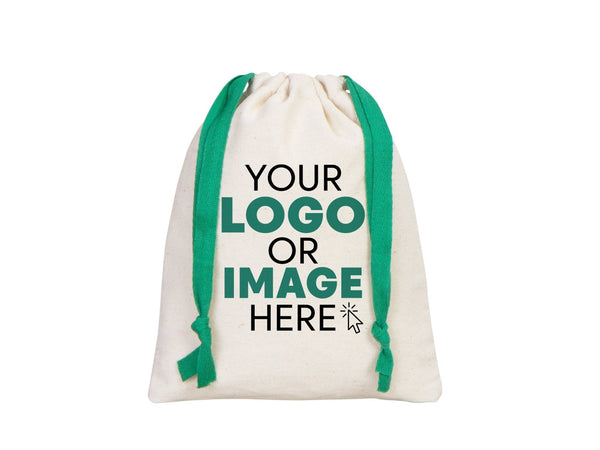 Green Drawstring Pouches 6"W x 8"H (15.5 cm x 20 cm), Great For Packing And Wrapping, Organic Cotton Pouch Bag, Bridal Shower Bag, Custom Bag - Pamusan.com