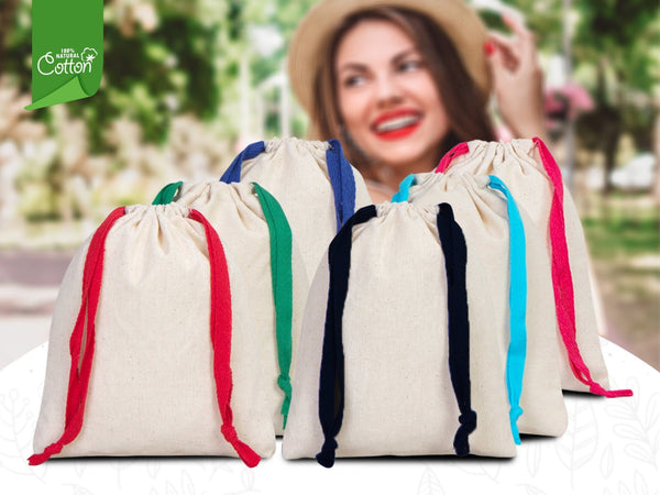 Green Drawstring Pouches 6"W x 8"H (15.5 cm x 20 cm), Great For Packing And Wrapping, Organic Cotton Pouch Bag, Bridal Shower Bag, Custom Bag - Pamusan.com