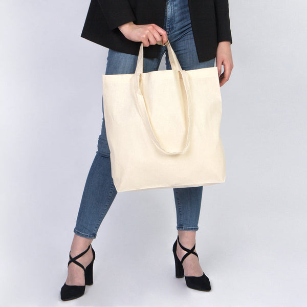 Raw Cotton Shopping Tote Bag – 19"W x 16"H x 4"D Reusable Market Bag