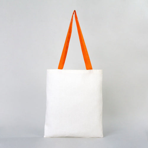 Blank Cotton Tote Bag with Orange Handles – 14"x16" Reusable Eco Bag