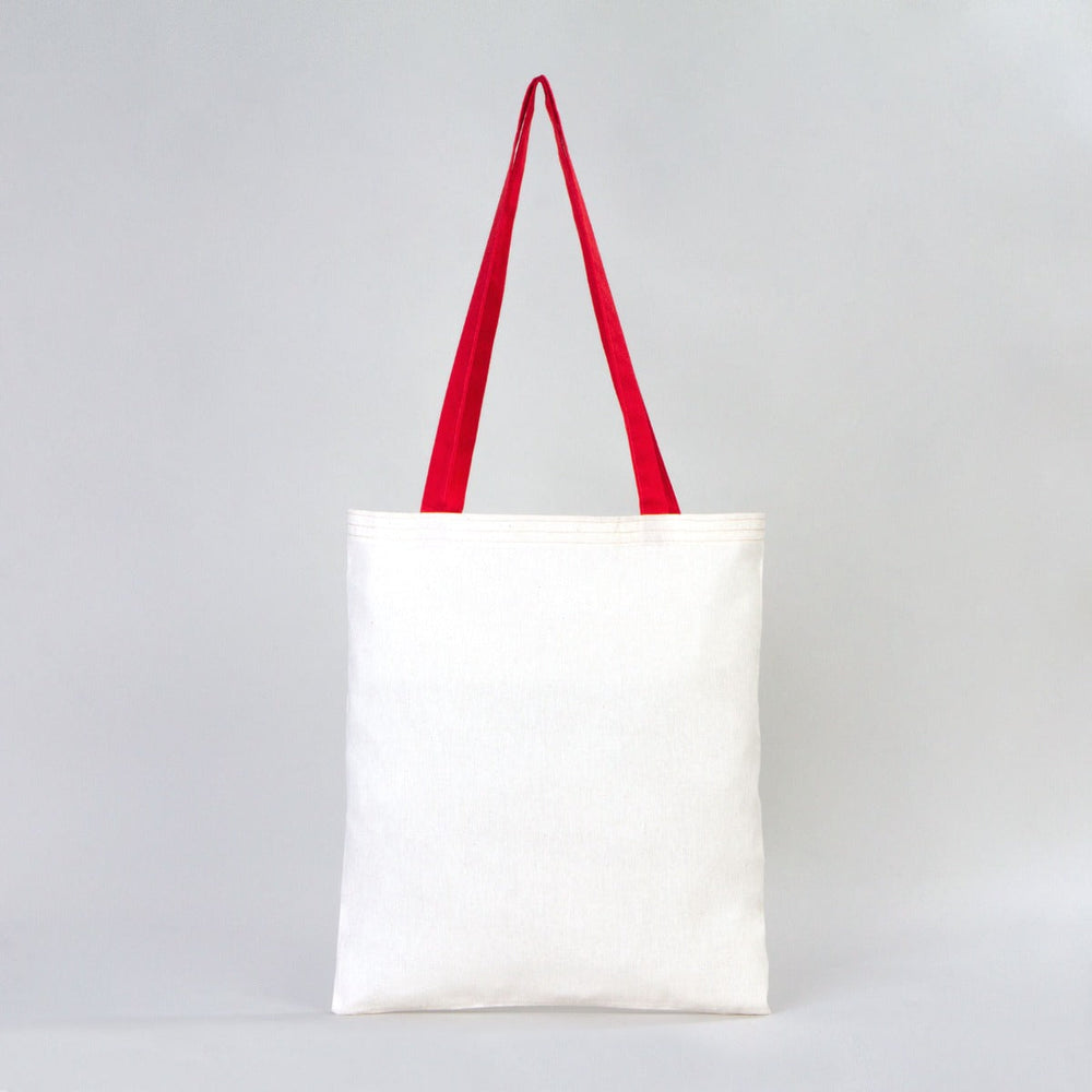 Natural Cotton Tote Bag with Red Handles – 14"x16" Reusable Blank Bag