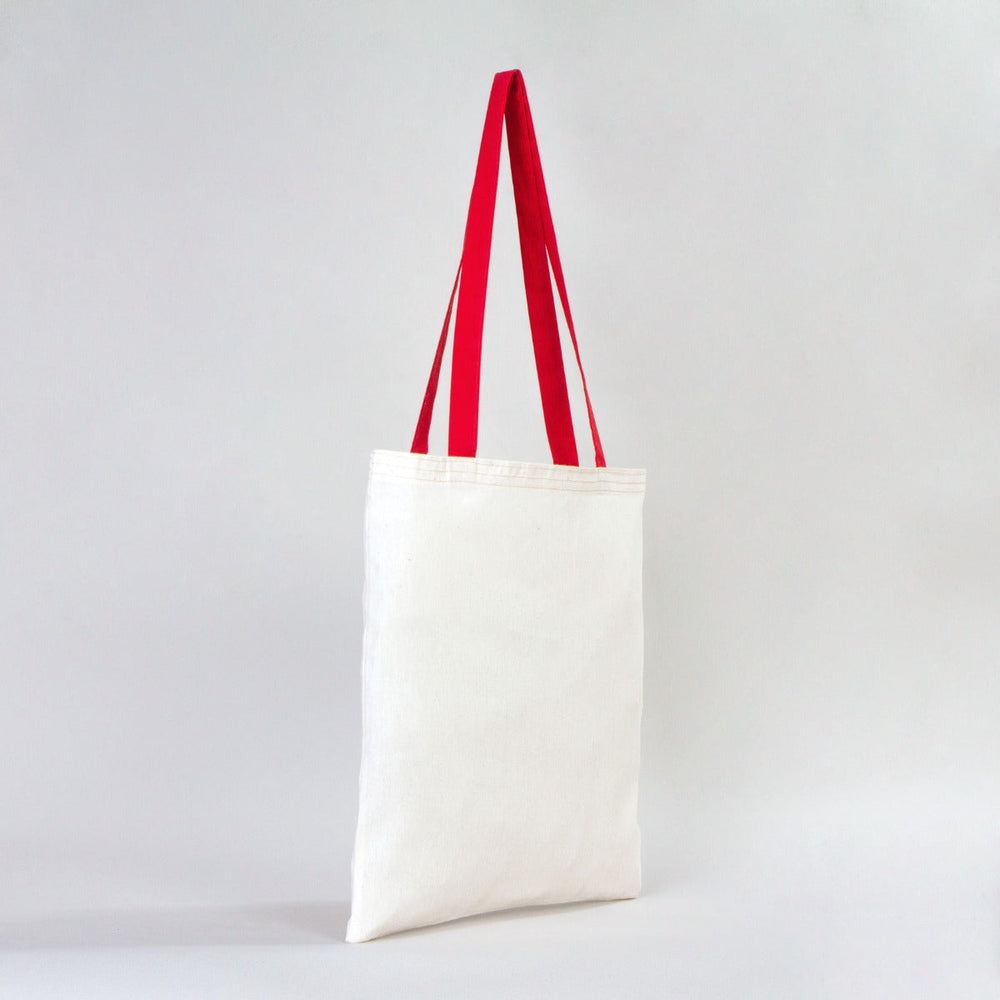 Natural Cotton Tote Bag with Red Handles – 14"x16" Reusable Blank Bag