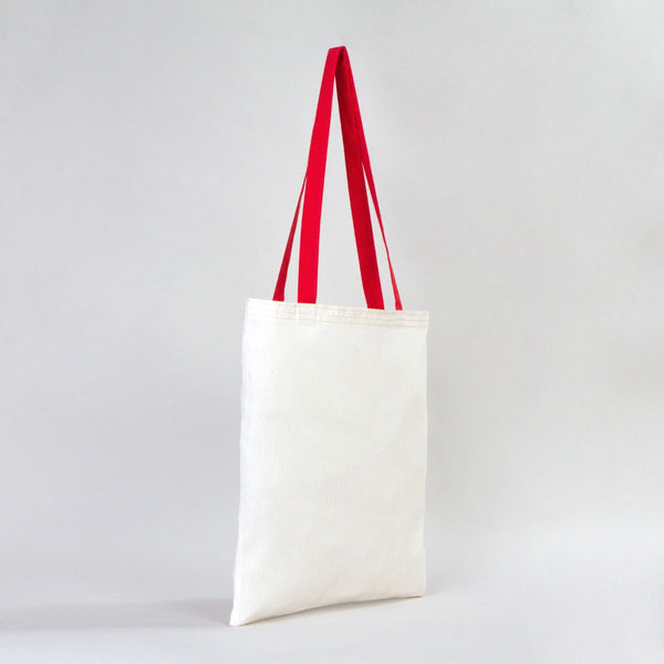 Natural Cotton Tote Bag with Red Handles – 14"x16" Reusable Blank Bag