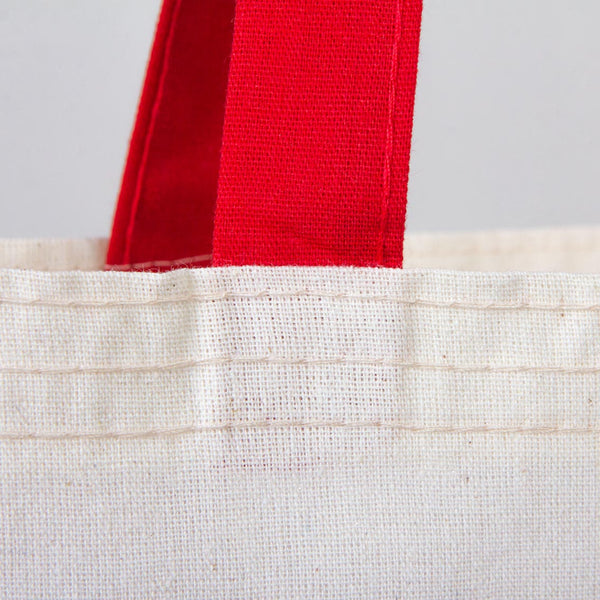 Natural Cotton Tote Bag with Red Handles – 14"x16" Reusable Blank Bag