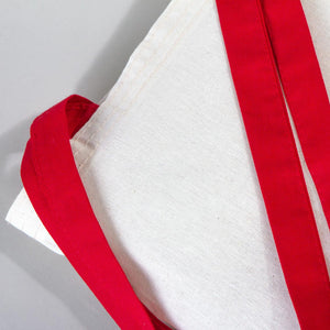 Natural Cotton Tote Bag with Red Handles – 14"x16" Reusable Blank Bag