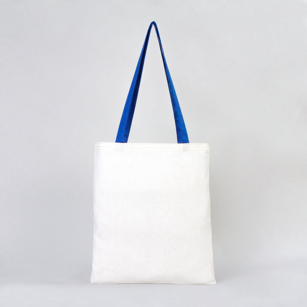 Cotton Tote Bag 14"x16" with Saks Blue Handles – Reusable Eco-Friendly Tote
